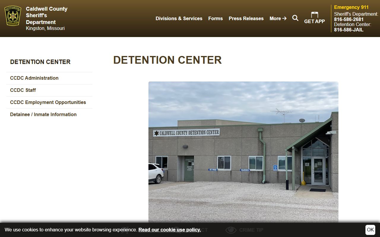 Caldwell County Detention Center inmate information page for Livingston County custody lookup