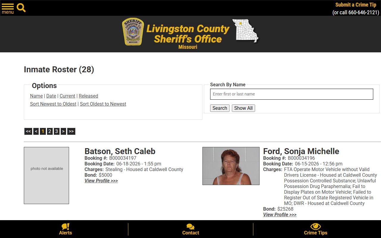 Livingston County inmate roster search fields and current inmate records